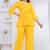 yellow rayon v-neck lace flared co-ord set for women