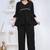 black rayon v-neck lace flared co-ord set for women