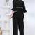 black rayon v-neck lace flared co-ord set for women