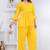 yellow rayon v-neck lace flared co-ord set for women