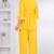 yellow rayon v-neck lace flared co-ord set for women