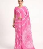 Pink printed art silk saree with blouse piece