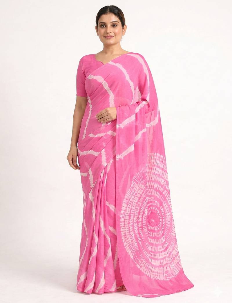 Pink printed art silk saree with blouse piece