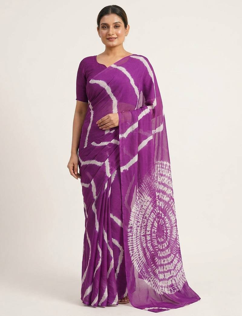 Purple printed art silk saree with blouse piece
