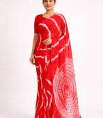 Red printed art silk saree with blouse piece