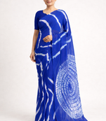 Royal blue printed art silk saree with blouse piece