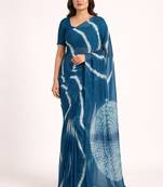Teal printed art silk saree with blouse piece