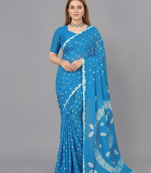 blue art silk saree with shibori bandhej print
