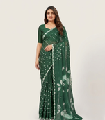 dark green art silk saree with shibori bandhej print
