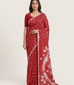 dark red art silk saree with shibori print saree