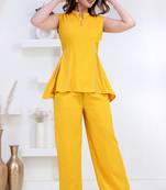 yellow rayon lace work anarkali co-ord set for women
