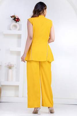 yellow rayon lace work anarkali co-ord set for women 3
