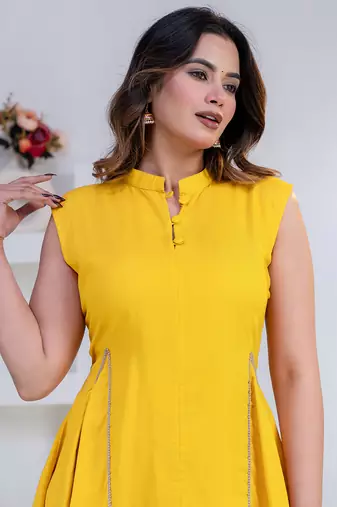 yellow rayon lace work anarkali co-ord set for women