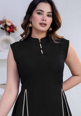 black rayon lace work anarkali co-ord set for women 4