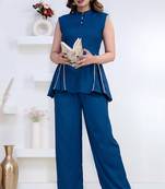blue rayon lace work anarkali co-ord set for women