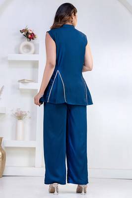 blue rayon lace work anarkali co-ord set for women 3