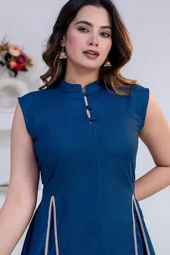 blue rayon lace work anarkali co-ord set for women