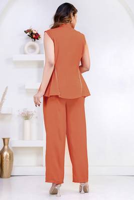 peach rayon lace work anarkali co-ord set for women 3
