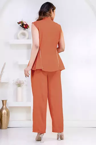 peach rayon lace work anarkali co-ord set for women