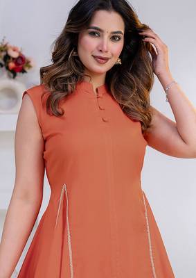 peach rayon lace work anarkali co-ord set for women 4