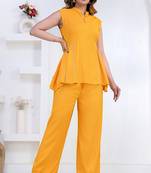 mustard rayon lace work anarkali co-ord set for women
