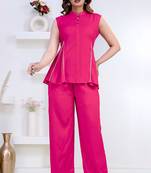 pink rayon lace work anarkali co-ord set for women