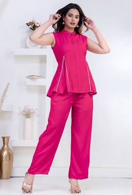 pink rayon lace work anarkali co-ord set for women 2