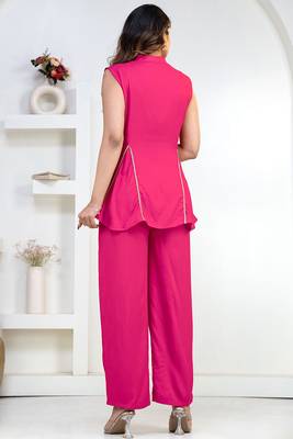 pink rayon lace work anarkali co-ord set for women 3