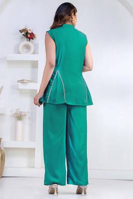 green rayon lace work anarkali co-ord set for women 3