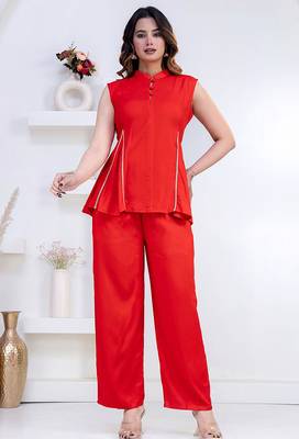 red rayon lace work anarkali co-ord set for women 1