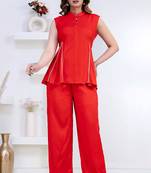 red rayon lace work anarkali co-ord set for women