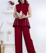 maroon rayon lace work anarkali co-ord set for women