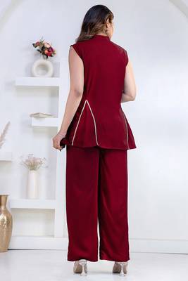 maroon rayon lace work anarkali co-ord set for women 3