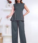 grey rayon lace work anarkali co-ord set for women