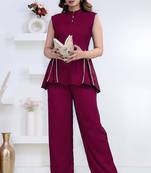purple rayon lace work anarkali co-ord set for women