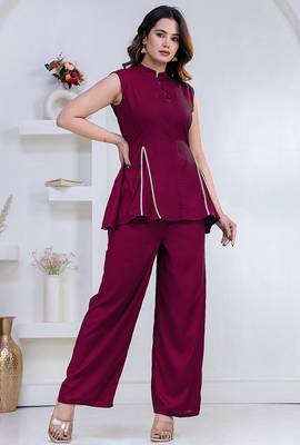 purple rayon lace work anarkali co-ord set for women 2