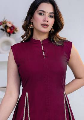 purple rayon lace work anarkali co-ord set for women 4