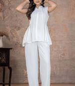 white rayon lace work anarkali co-ord set for women