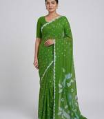 green art silk saree with shibori printed style