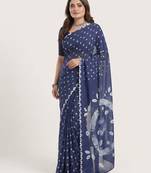 navy blue art silk saree borderless shibori print