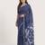 Navy blue printed art silk saree with blouse piece