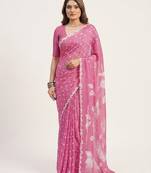 pink art silk saree with shibori bandhej print