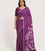 purple art silk saree with bandhej shibori design