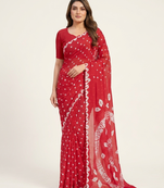 red art silk saree with shibori bandhej pattern