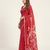 Red printed art silk saree with blouse piece