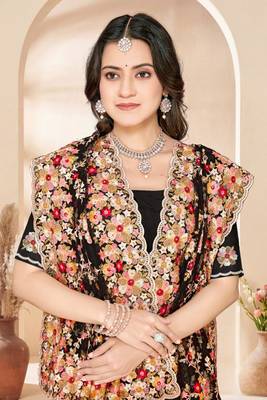Black net resham embroidered & zircon work saree 2