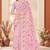Dusty pink color net resham embroidered & zircon work saree