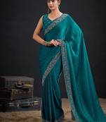 Rama color fendi satin silk blend two tone zircon work saree