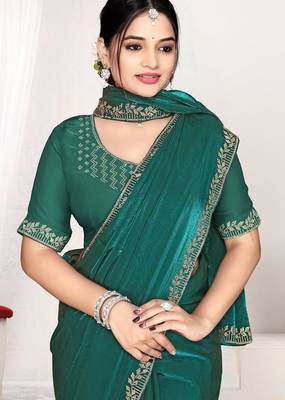 Rama color fendi satin silk blend two tone zircon work saree 2