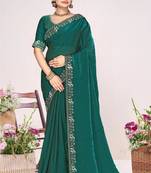 Rama color fendi satin silk two tone zircon work saree